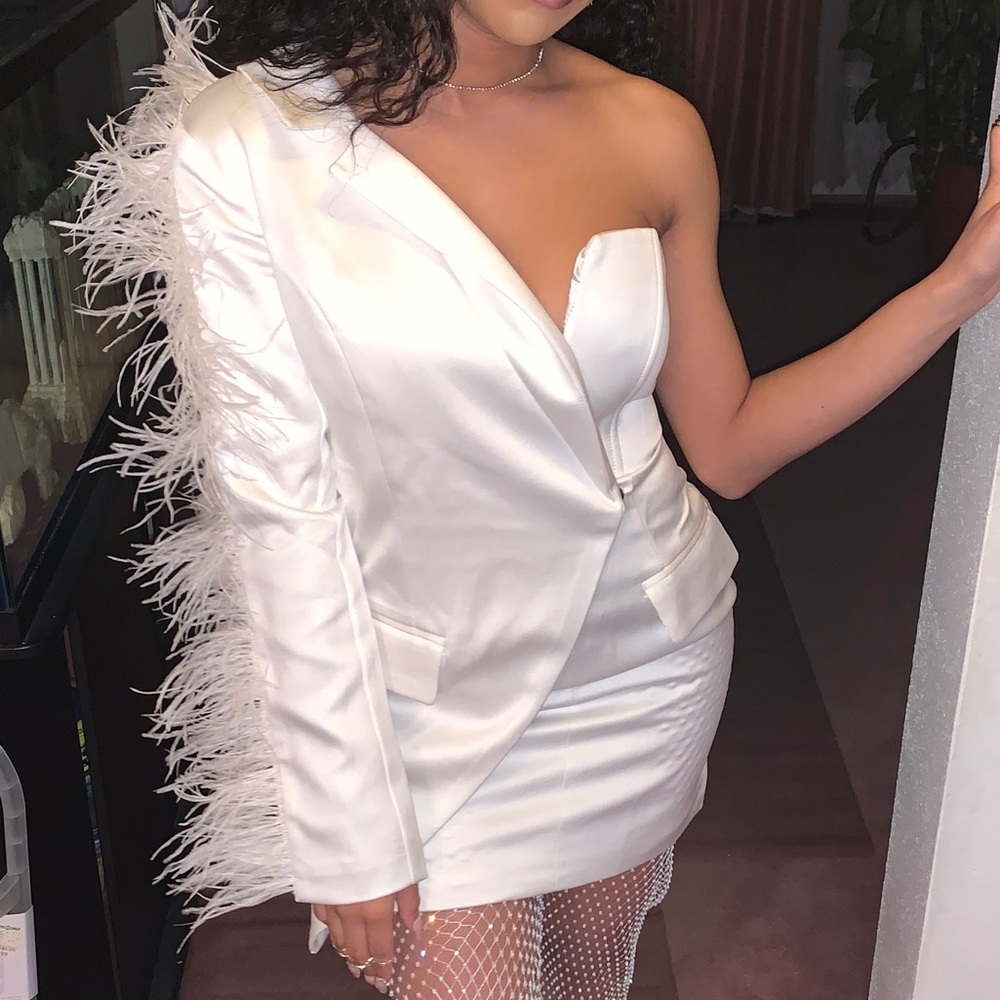 Akira White One Sleeve Blazer Dress